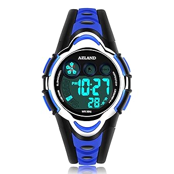 AZLAND Waterproof Swimming Led Digital Sports Watches for Children Kids Girls Boys,Rubber strap,Blue