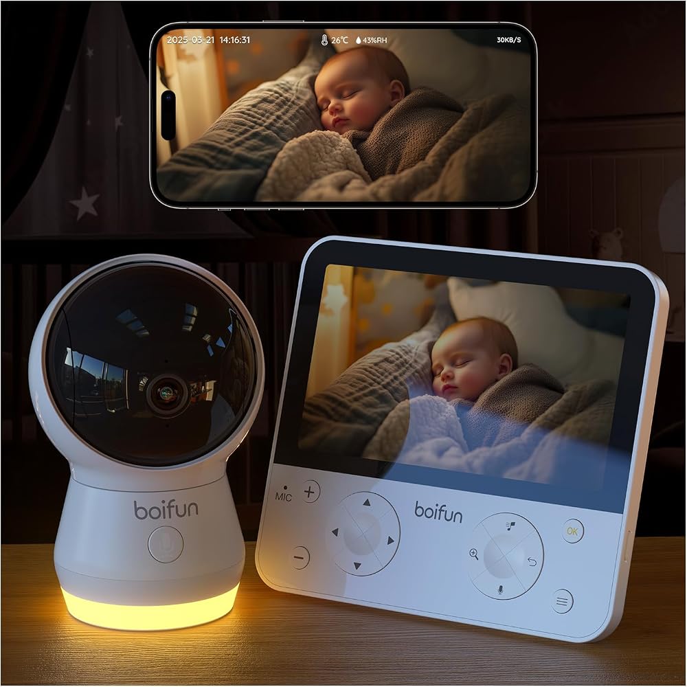 BOIFUN 4MP WiFi Baby Monitor 5.5 inch Screen 360° PTZ Night Vision