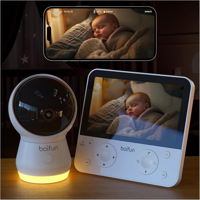 BOIFUN 4MP WiFi Baby Monitor 5.5 inch Screen 360° PTZ Night Vision