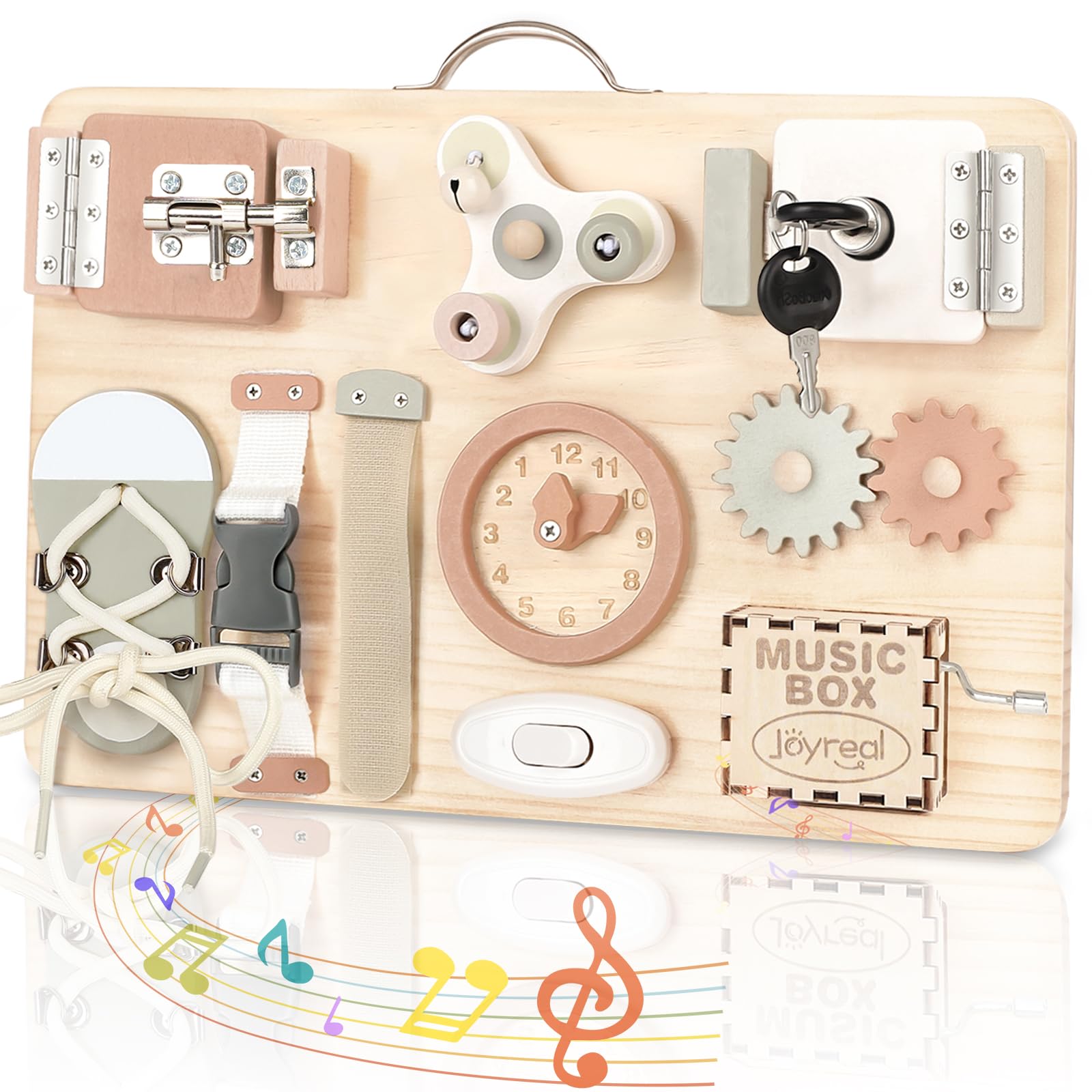 Joyreal Wooden Busy Board for Toddlers - Sensory Activity Montessori Toys Fidget Board Fine Motor Skills Gift for Girls Boys
