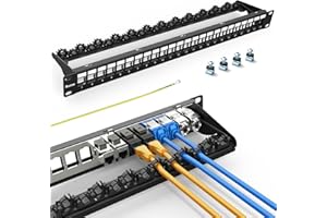 PBAEGAV 24 Port Patch Panel Blank UTP/STP 1U 19" Keystone Patch Panel with Cable Management and Support Bar Compatible with LC/SC/ST/FC/USB/HDMI Keystone Jack(24 Port StyleB)