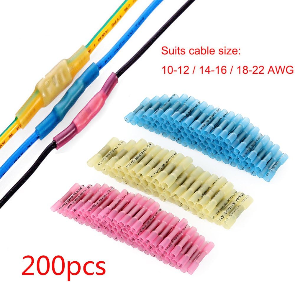 200PCS Heat Shrink Butt Connectors Terminals, DGCUS Insulated Waterproof Marine Automotive Copper Wire Electrical Kits