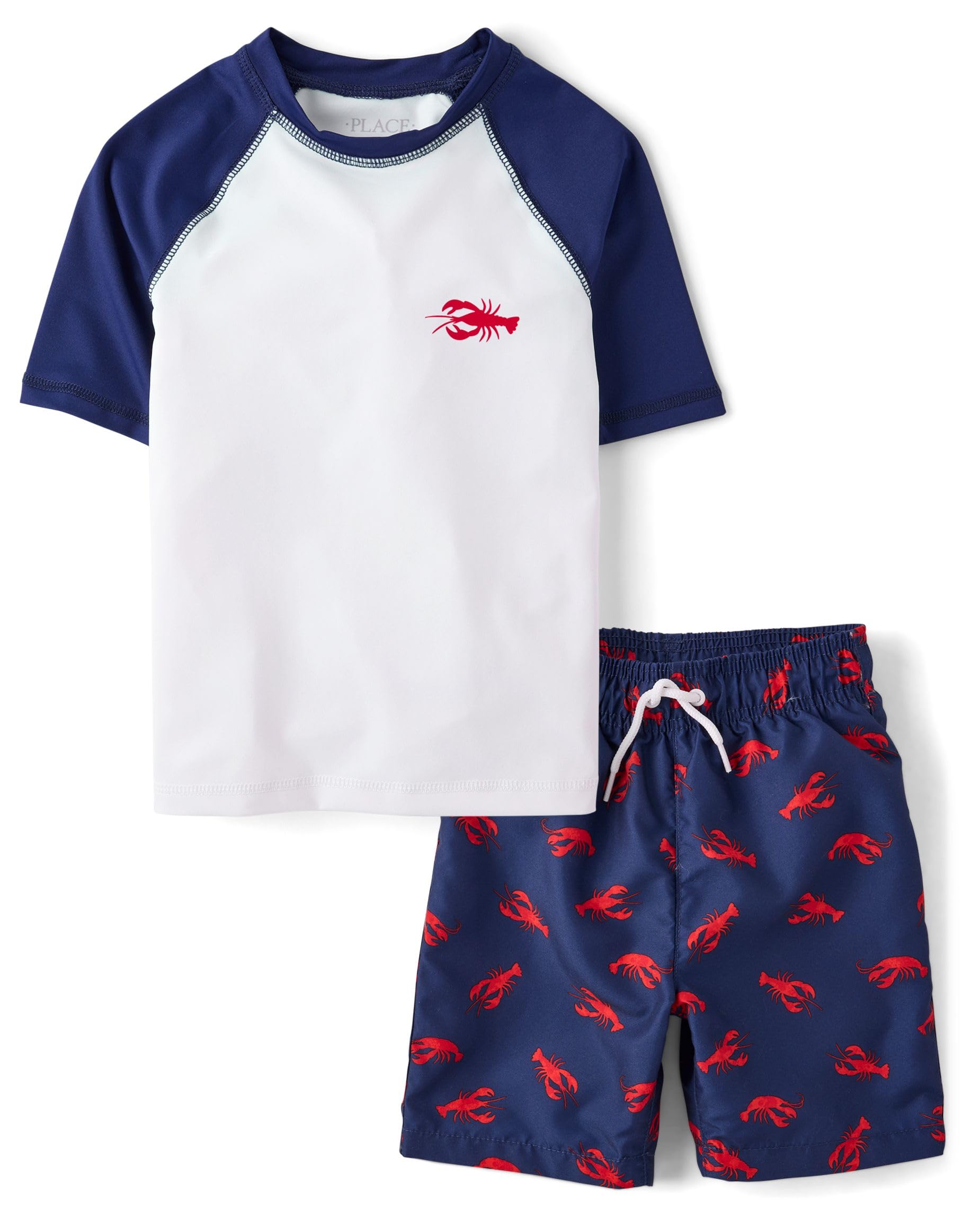 The Children's Place,Boys,Short Sleeve Rashguard and Swim Trunk, 2-Piece Set,Lobsters,X-Large Image