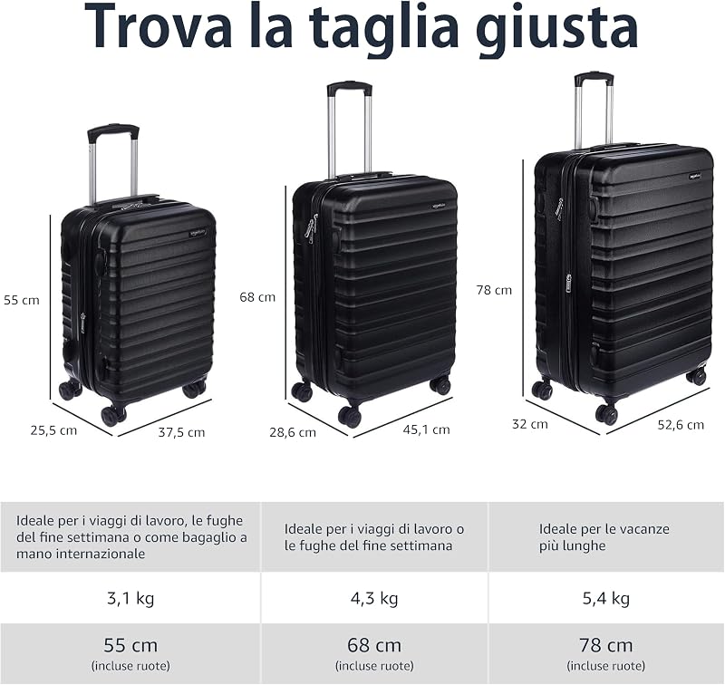 Valigia Rigida Grande - Bagaglio Espandibile ABS con 4 Ruote Doppie Girevoli - Resistente ai Graffi e Leggera - 78 x 52,6 x 32cm - Nero — foto 5 di 7