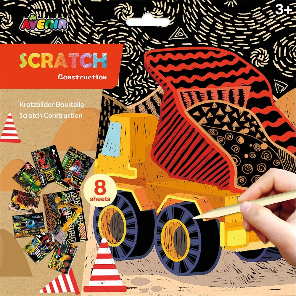 Avenir | Scratch Construction | Scratch Art Kit | Featuring Diggers and Construction Equipment. Fun DIY creative actibity kit | For Kids Ages 3+