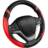 MTRPS Car Steering Wheel Cover, 15 Inch Non-Slip Breathable Leather Steering Wheel Protector, Comfort Auto Steering Wheel Cover Universal Fits Most Cars, Car Accessories for Men Women (Red)