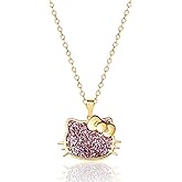 Hello Kitty Sanrio Womens Pink Glitter Necklace 18" - 18kt Gold Flash Plated Sterling Silver Necklace Official License