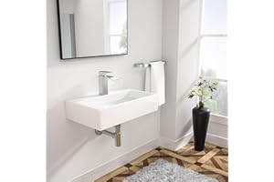 Logmey 20 Inch Wall Mount Bathroom Vessel Sink ADA Rectangle 20"x14" Floating Bathroom Vessel Sink White Porcelain Ceramic Vessel Vanity Sinks Rectangle Art Basin