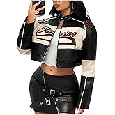 SOLY HUX Women's Faux Leather Zip Up Crop Jackets Graphic Long Sleeve Shirts Motorcycle Outerwear