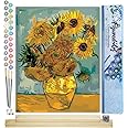 Figured'Art Paint by Numbers Kit for Adults Van Gogh - Sunflowers 16"x20" - Craft Art Painting Rolled Canvas with DIY Wooden Frame