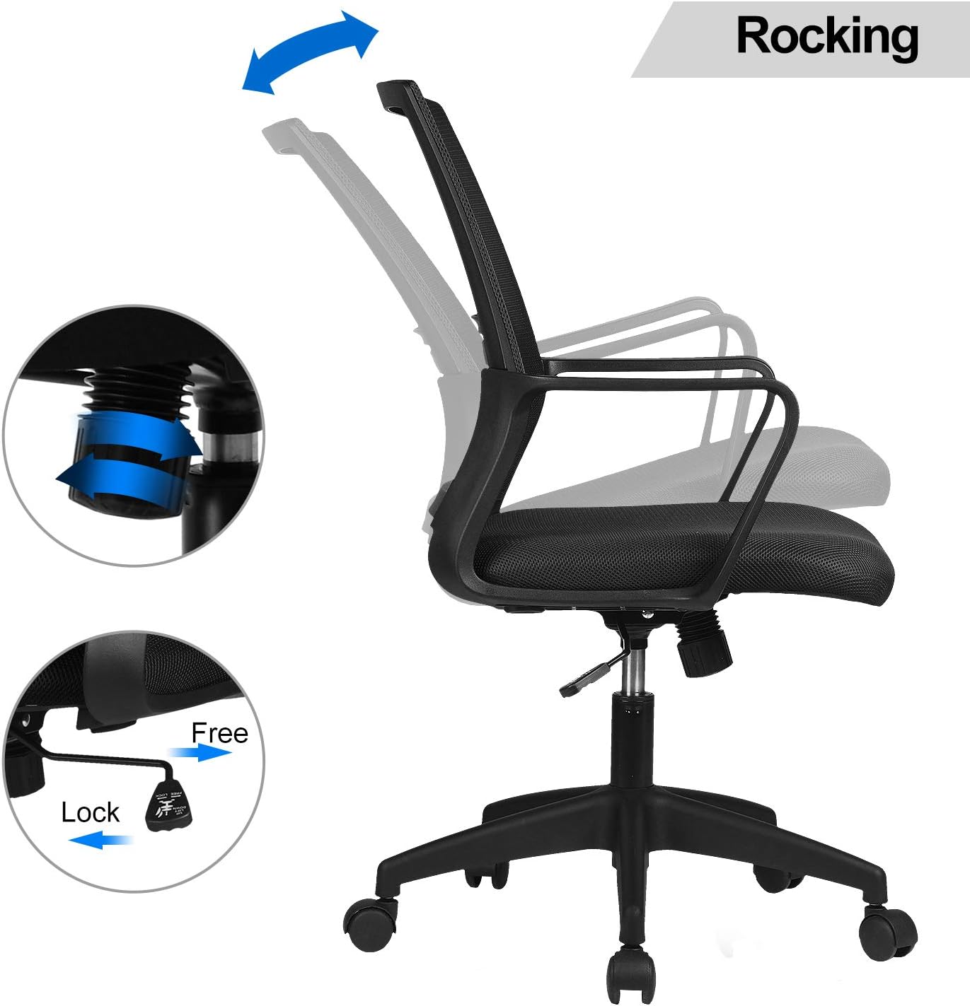 ComHoma Office Chair Ergonomic Desk Chair Mesh Computer Chair Mid Back Mesh Home Office Swivel Chair, Modern Executive Chair with Armrests Lumbar Support(Black),: Kitchen & Dining