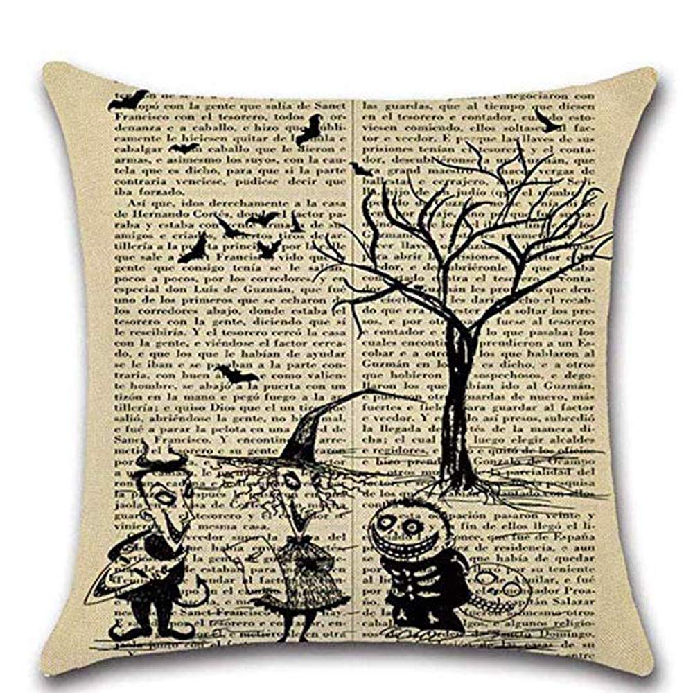 LoveHome Decor 4 Pack Halloween Decoration Series Throw Pillow Covers,Vintage Newspaper The Witcher Skull Pillow Case Cushion for Halloween Thanksgiving Christmas Autumn,Cotton Linen,18 x 18 inch