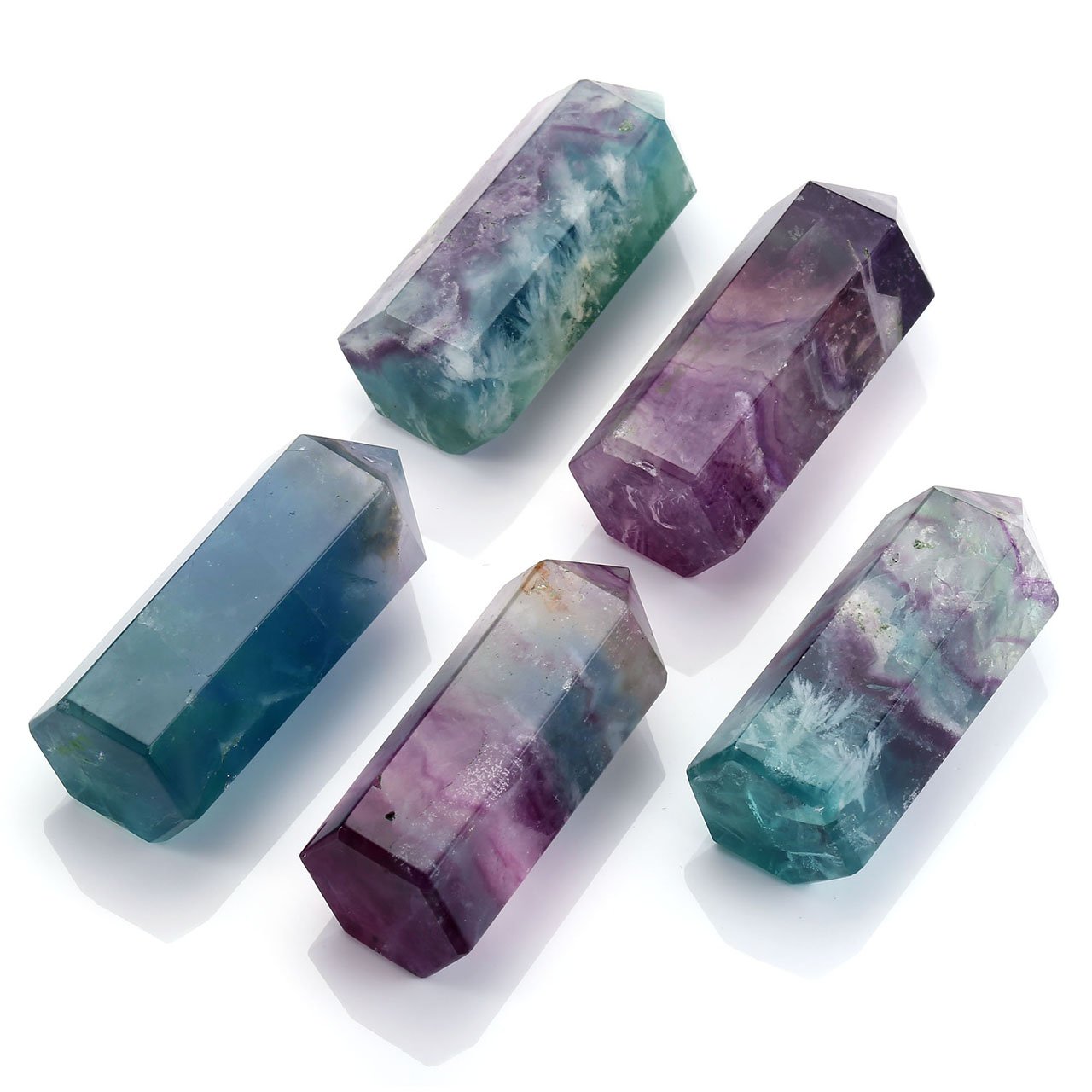 JOVIVI Naturstein Fluorit schöne Spitze Größe ca.50mm Super Qualität Edelstein Spitze Trommelstein Stein Dekoration 1x