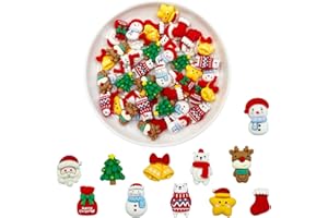 LOPURO Christmas Resin Charms, 55Pcs Resin Flatback Assorted Button Santa Snowman Tree Bell Deer Cartoon Embellishments Supplies for DIY Scrapbooking Jewelry Cell Phone Case (55 pcs Christmas)