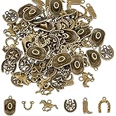 SUPERFINDINGS 96Pcs 6 Styles Western Themed Cowboy Charms Cowboy Boot Hat Charms Tibetan Alloy Horse Hat Pendants Vintage Four Leaf Clover Charm