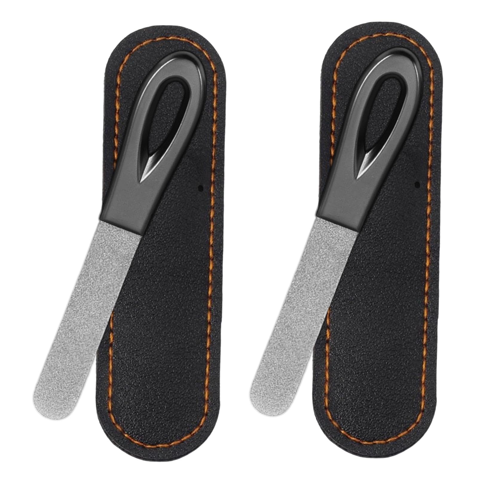 Photo 1 of Metal Nail File, Stainless Steel Fingernail Files Double Sided Grit Nail Filer with Leather Cases and Non Slip Handle (2 Pack 3.6IN Gunmetal Files with PU Cases)