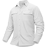 TACVASEN Men's Fishing Shirts Long Sleeve Sun Protection UPF50+ Quick Dry Button Down Shirts with Zipper Pockets