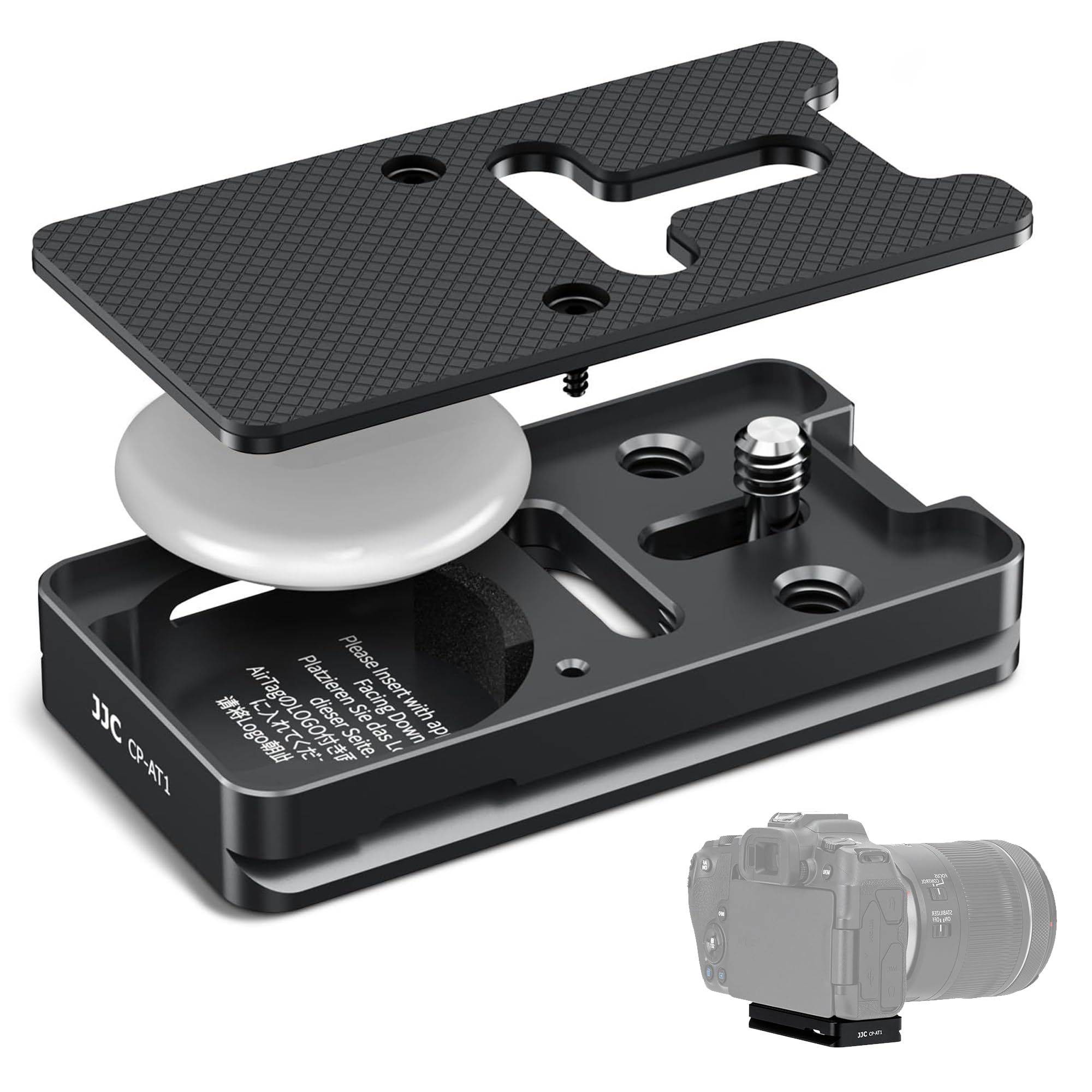 Arca Swiss Quick Release Plate for AirTag, Camera Mount Adapter with 1/4"-20 Screw for Tripod Quick Release Plate, Compatible with Canon Sony Nikon Fujifilm and More Camera, AirTag Hidden in Base