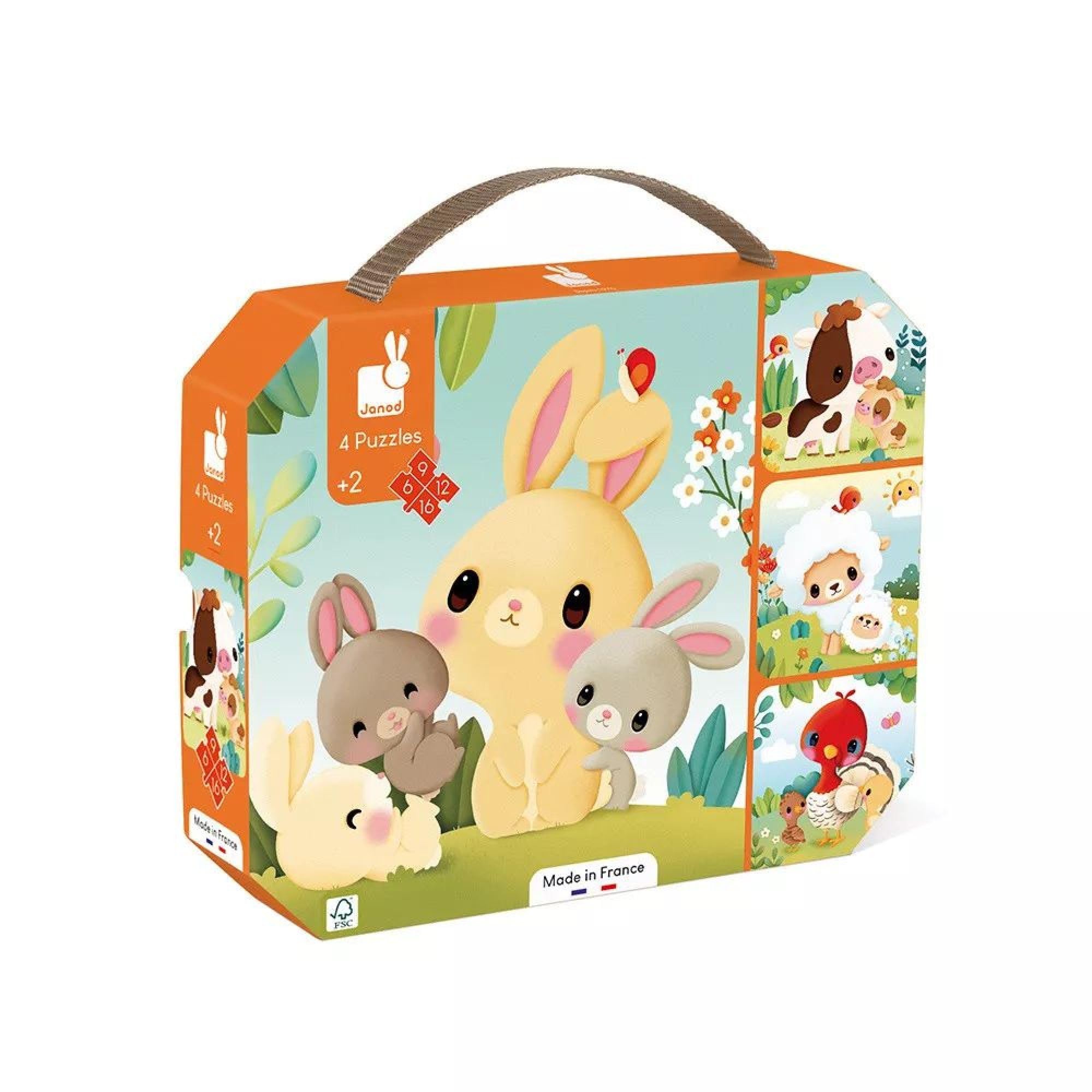 Janod - 4 Farm Animal-Themed Progressive Puzzles - 6-9-12-16 Pieces - Children’s Toys - Educational Games - Dexterity and Patience - Made in France - 24 Months +, J03319 — image 1