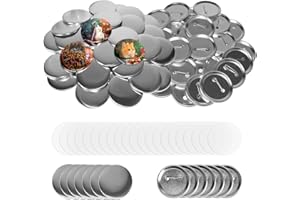 CHONOVO 100 Sets 2.95 Inch Button Maker Supplies 75mm Button Making Supplies Blank Button Pins Metal Round Badge Button Parts Making Kit for Button Maker Machine with Metal Cover,Metal Back Pin Cover