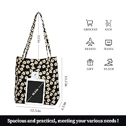 TOPASION Cute Corduroy Tote Bag Canvas Shoulder