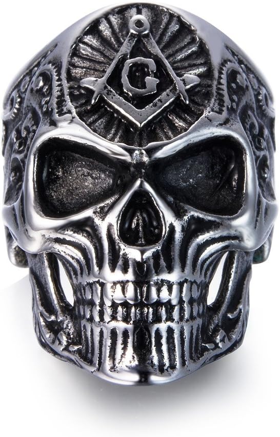 Stainless Steel Masonic Skull Rings, The Premium Fashion Forward Freemason Band Ring for Man Jewelry Size 7 to 13