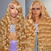 Tobeaper Honey Blonde 13x6 Body Wave Lace Front Wigs Human Hair HD Lace Front Wigs 200 Density Honey Blonde Human Hair Pre Plucked With Baby Hair #27 Color Wigs Human Hair 20 Inch