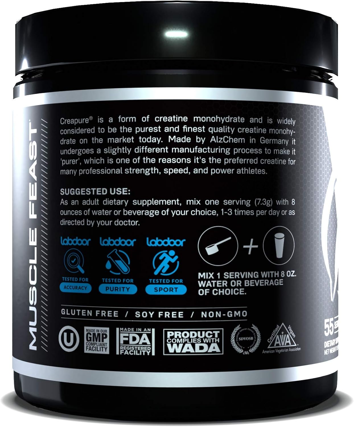 MUSCLE FEAST Creapure Creatine Monohydrate Powder | Premium Pre-Workout or Post-Workout | Easy to Mix, Gluten-Free, Safe and Pure, Kosher Certified (300g, Unflavored): Health & Personal Care