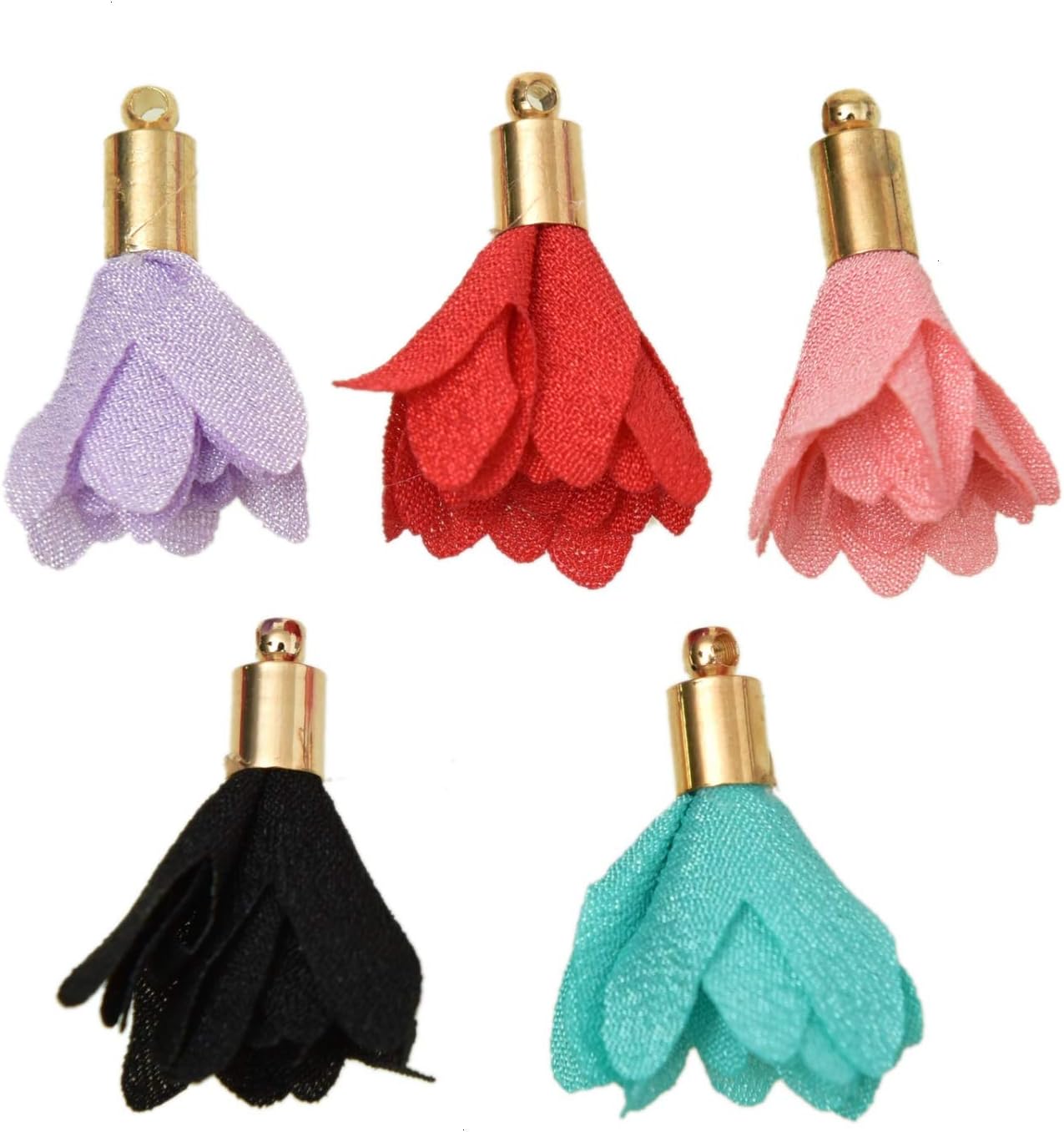 Monrocco 50Pcs Chiffon Flower Tassel, Fabric Floral Petal Tassel Handmade Tiny Soft Tassels Mini Tassels for Jewelry Making