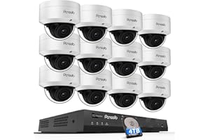 PANOOB 16 Channel Security Camera System, 12x 8MP IK10 Vandal Proof Dome Camera Outdoor with Human Vehicle Detection, Built-in Mic, Remote Access 24-7 Recording, 4K 16CH NVR 4TB HDD, PD54A1216-8M