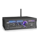 Pyle Home Power Amplifier with Bluetooth Wireless - 2 x 120 Watt Stereo Receiver w/ Blue LED Level Meter, AM/FM Radio, USB-A Input w/ MP3 Player, SD Card In, Aux, RCA, Headphone Jack - PCAU46BA