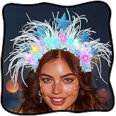 Campsis Light up Star Headbands, Blue LED Feather Headpiece, Glowing Costume Rave Hair Accessories for Women