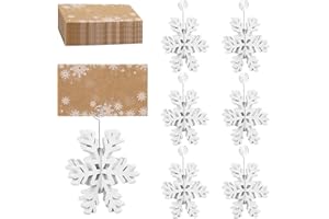 JarThenaAMCS 12 Pcs Christmas Place Card Holder 24 Pcs Name Cards Xmas Snowflake Wooden Table Number Holder Name Card Display