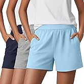 Huukeay 3 Pack Women's Sweat Shorts, Casual Summer Elastic High Waist Athletic Short Lounge Comfy Gym Sweatshorts with Pocket