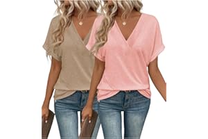 EyMuse 2PCS T Shirts Short Sleeve V Neck Tees Womens Fashion Tops Trendy Soft 2025 Casual Summer Spring Outfits Clothes