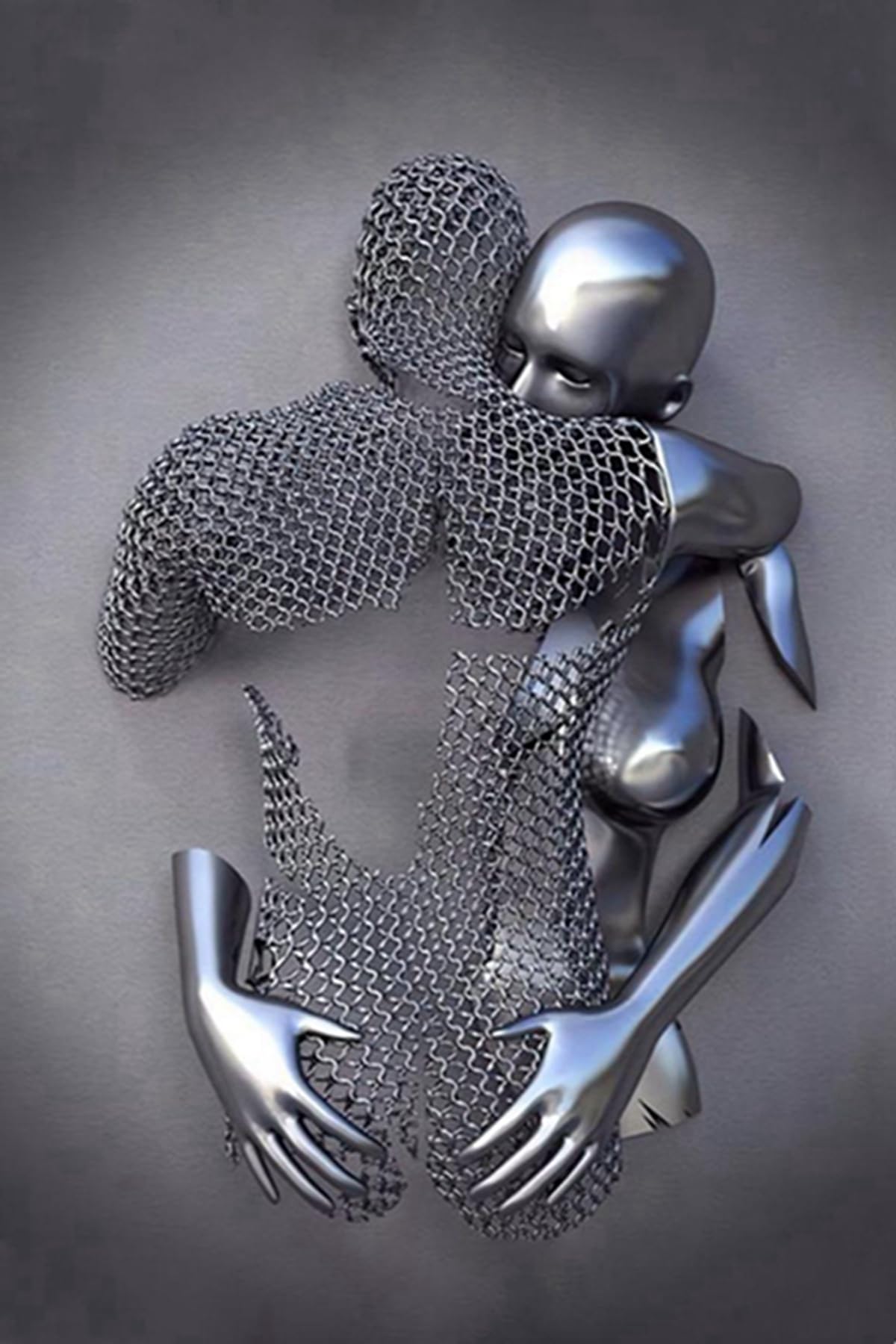 JNAOZI 3D Lovers Sculpture Metal Figure Statue Canvas Painting Love Hug Abstract Pictures, Frameless (40 x 60 cm, 1 Piece)