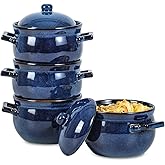 vicrays French Onion Soup Bowls with Lids and Handles, 18 Ounce for Soup, Beef Stew, Chili, Chip Resistant, Dishwasher Microwave Safe, Set of 4 (Blue)