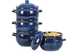 vicrays French Onion Soup Bowls with Lids and Handles, 18 Ounce for Soup, Beef Stew, Chili, Chip Resistant, Dishwasher Microw