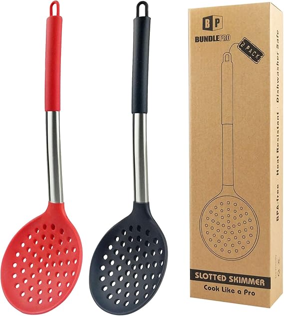 Kitchen Ladle Strainer Set of 2 Large Slotted Spoon with High Heat