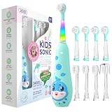 SEAGO Kids Electric Toothbrushes Rechargeable, Toddler Electric Toothbrush with Magnetic Charging, LED Observing Light, 8 Toothbrush Heads for Ages 2-4 -6 Boys Girls (Blue)