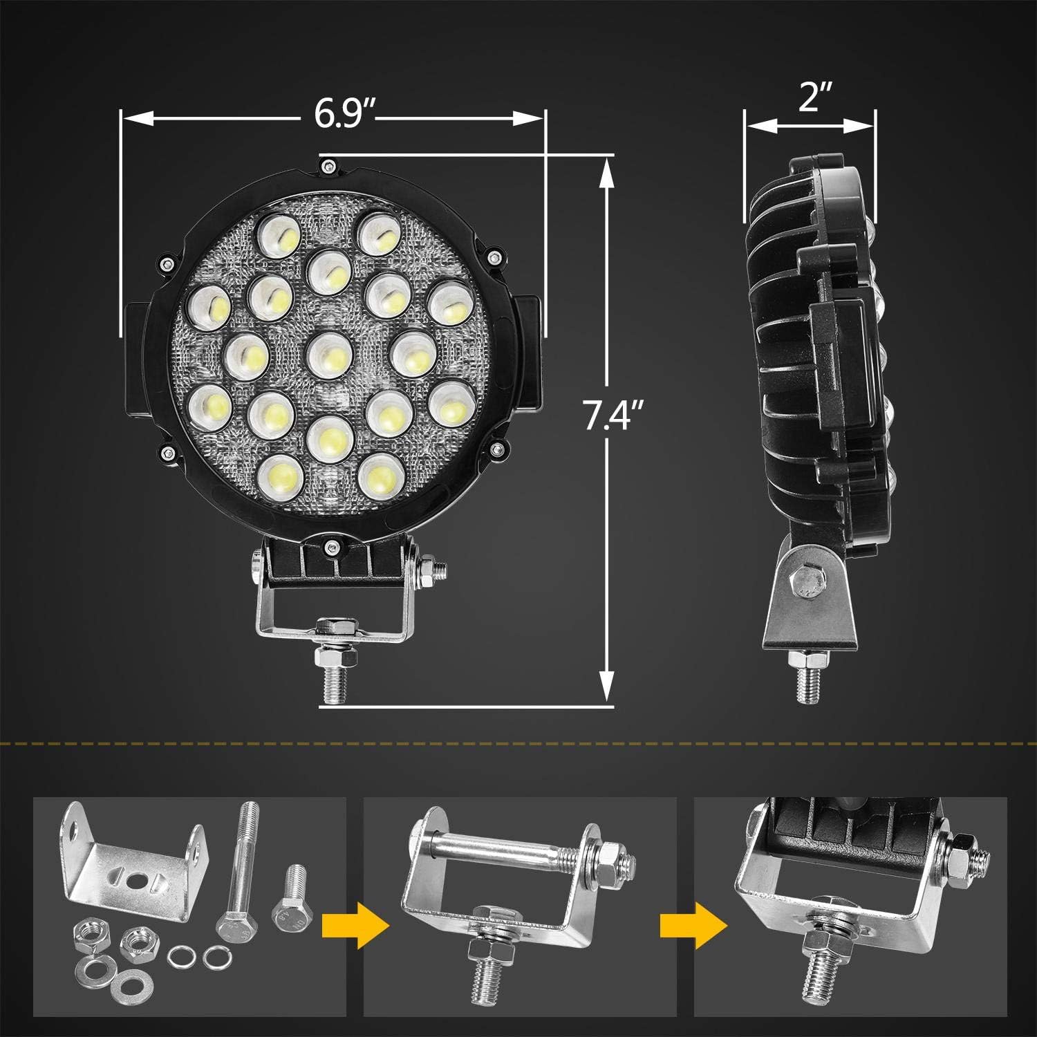 Partsam Pair 102W 10200LM Marine Spotlight Led Boat Lights Bar, Waterproof 7 Inch 6500K 180°Adjustable Mounting Bracket, Aluminum Shell, 2 Years Warranty Black : Sports & Outdoors