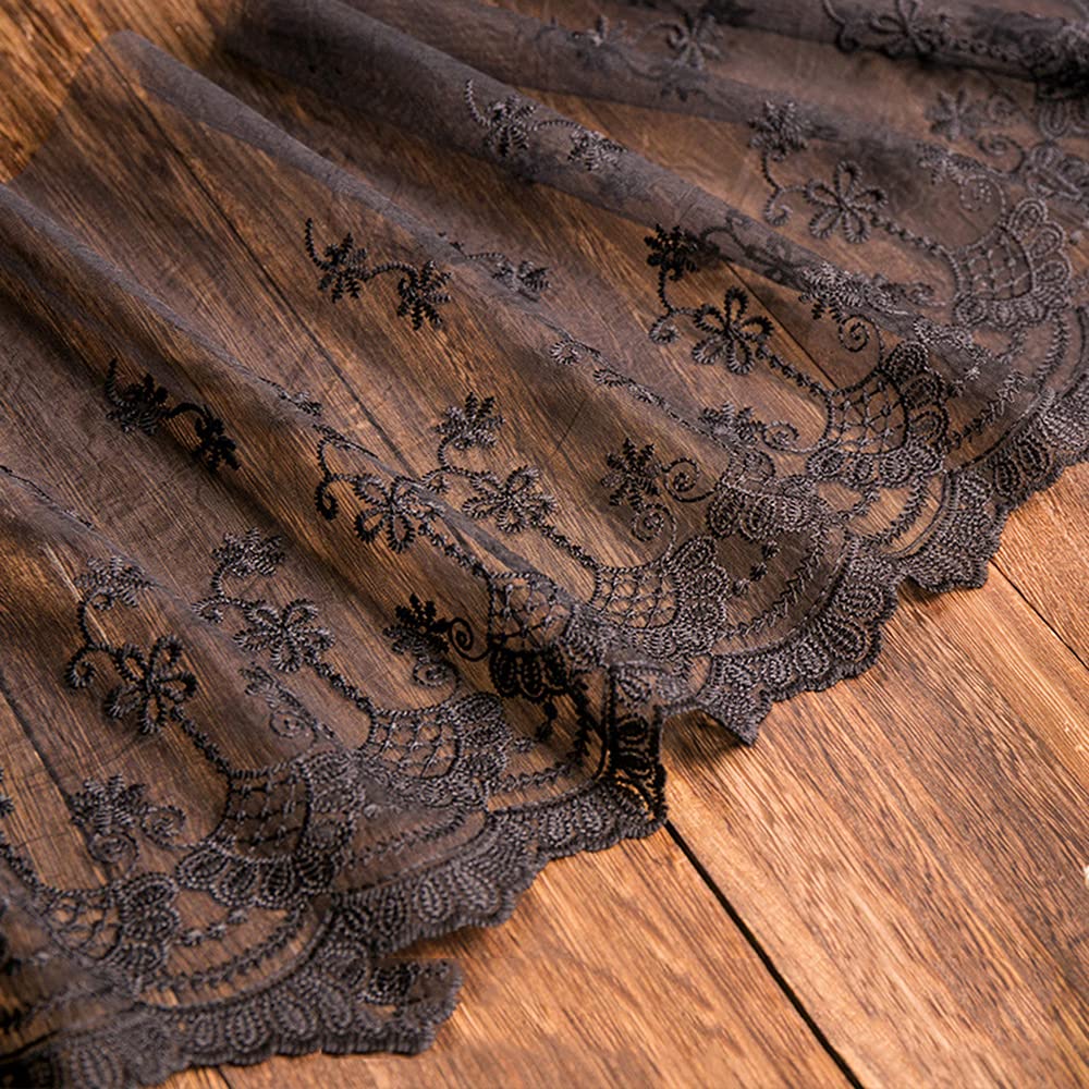 5 Yard Vintage Embroidered Lace Trim Decorative Ribbon Lace Border Decorative Ribbon Lace Fabric for Sewing Bridal Veils Petticoats Wedding Dress Wedding Decoration 32 cm Width C Black
