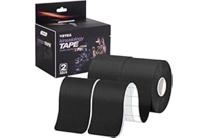 VityElk Kinesiology Tape (2 Rolls)，Elastic Premium Uncut Athletic Tape， Hypoallergenic Cotton Waterproof K Tape for Muscle Pain Relief and Joint Support 2inch x 16ft /Roll(Black)