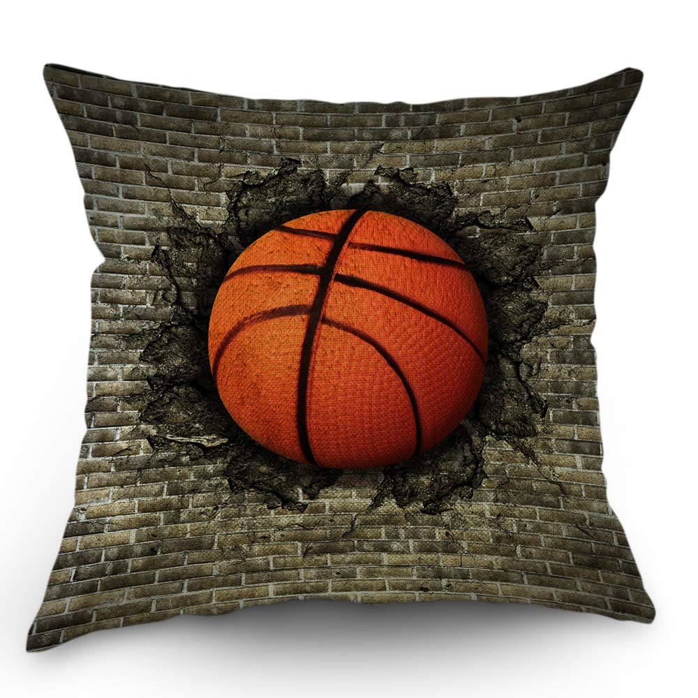 Moslion Basketball Pillow Case Basketball Embedded in a Brick Wall Throw Pillow Cover 18x18 Inch Cotton Linen Square Cushion Decorative Cover for Sofa Bed Gray Orange