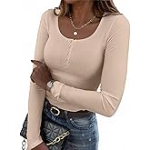 Zeagoo Women's Long Sleeve Shirts Casual Square Neck Tops Slim Fit Rib Knit Basic Tee 2025 Fall Summer Clothes