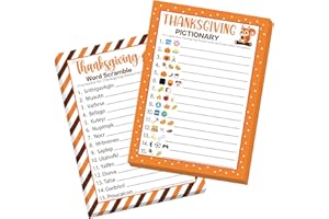 COCHIE 30 Players Thanksgiving Games for Family Party Adults Office Large Groups, Words Pictionary Game, Guesstures Games, Word Scramble Game Fall Classroom Activities with Answer Key (Thanksgiving A)