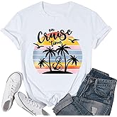 On Cruise Time T-Shirt Women Coconut Tree Graphic Tees Summer Vacation Shirt Beach Praty Tops Family Cruise Shirts
