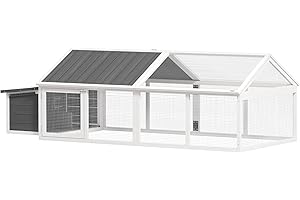 Pawhut 95" L Large Chicken Run, Wooden Chicken Coop with Nesting Box, Lift-up Top, Side Door and Wooden Roof, Poultry Cage fo