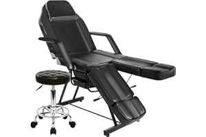 KIIUMI Tattoo Chair for Client, Facial Bed for Esthetician with Hydraulic Stool, Adjustable Massage Table with Split Legs Design, Professional Tilting Beauty Lash Spa Artist Salon Waxing Barber Equipment