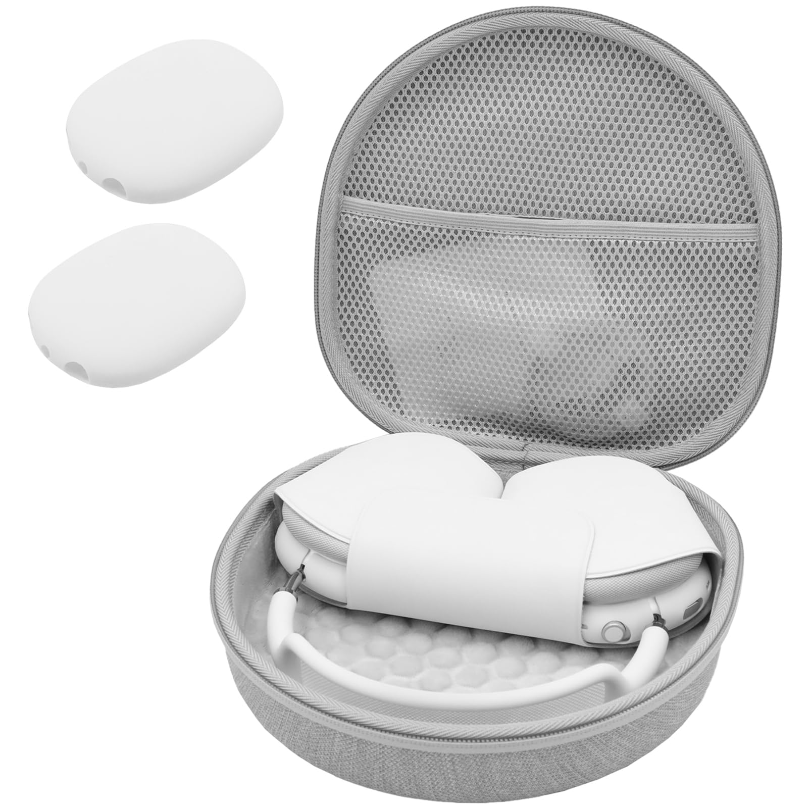 ProCase Hard Case for New AirPods Max, Travel Carrying Headphone Case with Silicone Earpad Cover & Mesh Pocket, AirPods Max Protective Portable Storage Bag -Grey